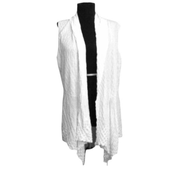 Lafayette 148 New York Sweaters - Lafayette 148 New York Size L Sleeveless Textured White Open Front Cardigan Vest